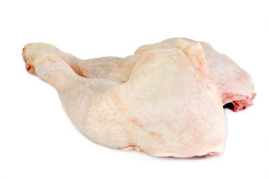 Raw chicken leg  on bright background