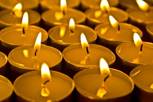 Closeup of group of burned candles