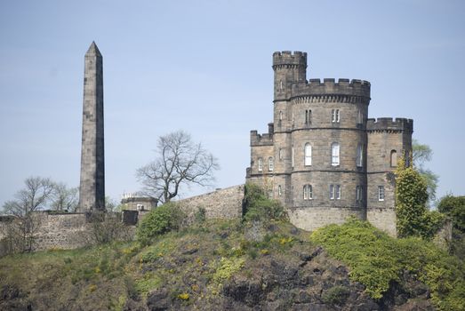 famous Carlton Hill with obelisk in Edinburgh, Scotland