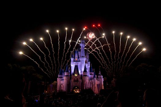 Fireworks over Cinderellas castle, Magic Kingdom, orlando, Florida
