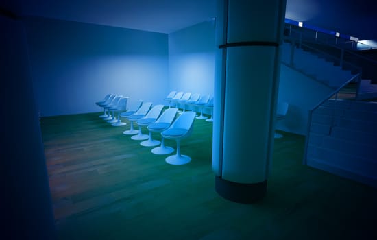 Hospital waiting room, conceptual architecture, clean space.