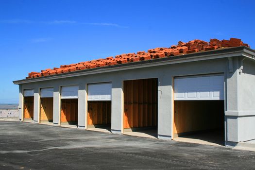 Close up of the garage building under construction.
