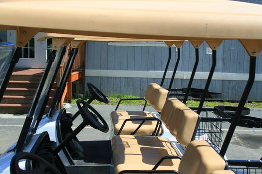 Row of the golf carts in a golf club.
