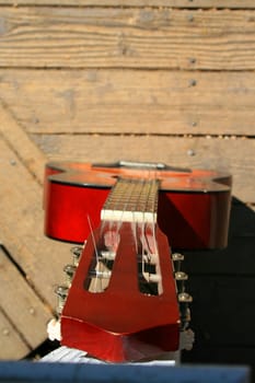 Close up of a vivid classic guitar.
