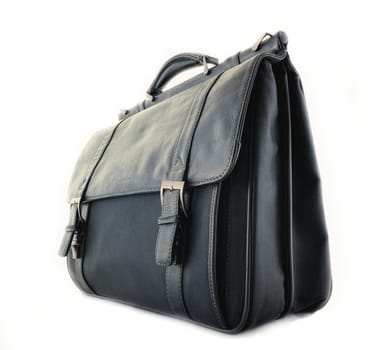 Black leather briefcase on the white background