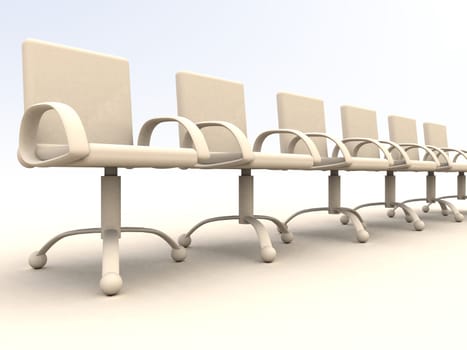 A row of office chairs. 3D rendered illustration.