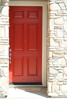 Close up of an entrance of a brand new house.
