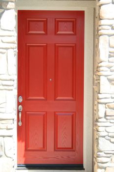 Close up of an entrance of a brand new house.
