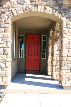 Close up of an entrance of a brand new house.
