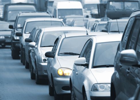 Morning traffic jam on a road in Kiev 3