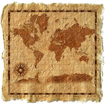 Old map on canvas with windrose