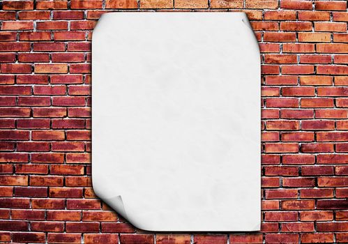 Blank white poster on red brick wall