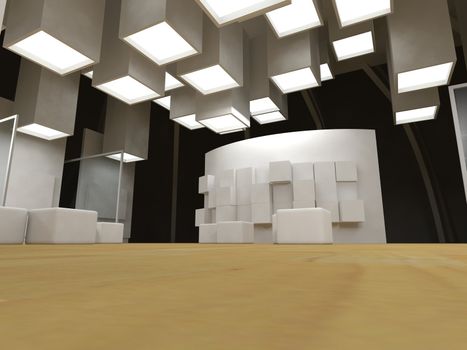 Art gallery with blank frames, modern building, conceptual architecture