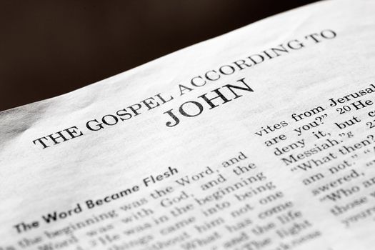 A detail of a christian bible of the start of the book of John