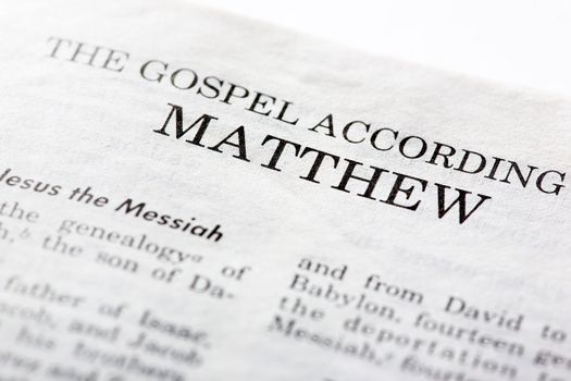 The Gospel According to Mathew, macro detail of the first book of the Christian New Testament