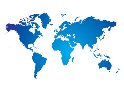 Blue and white Illustrated world map with white background