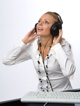 beautiful girl enjoying music through the headphone