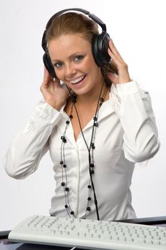 beautiful girl enjoying music through the headphone