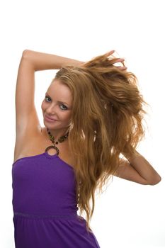 girl with red hair on a white background