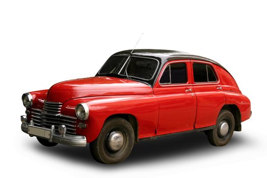old car in red on a white background