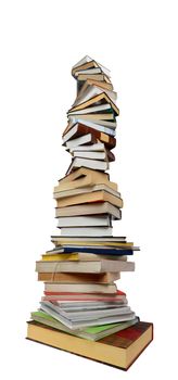 Stack of different books on a white background
