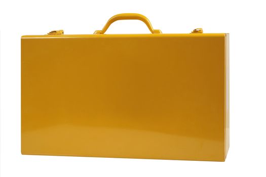 yellow metal case on a white background