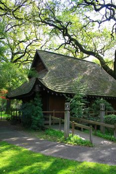 Close up of a unique japanese house.
