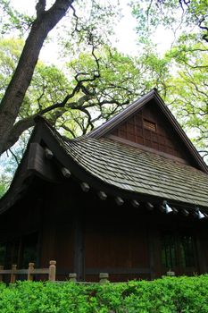 Close up of a unique japanese house.
