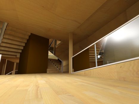 Conceptual architecture, indoor, wood room.