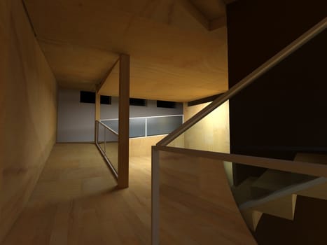 Conceptual architecture, indoor, wood room.