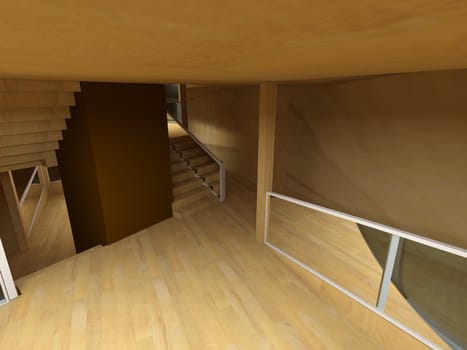 Conceptual architecture, indoor, wood room.