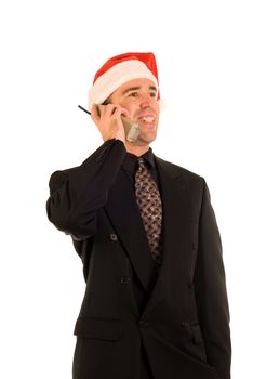 Businessman making phone calls on Christmas