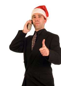 A Christmas employee giving the thumbs up signal to someone