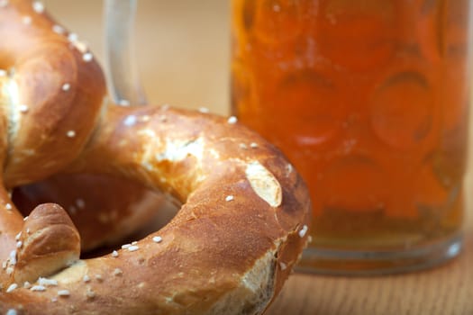 detail of two bavarian pretzels