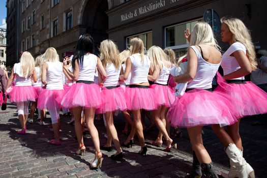 RIGA, LATVIA - MAY 29: Many beautiful girls at "Go Blonde" parade Organized by the Latvian Association of Blonds in May 29, 2010, Riga.