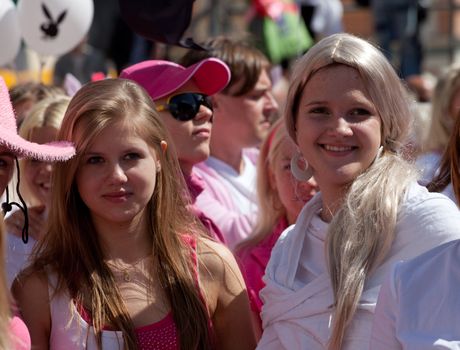 RIGA, LATVIA - MAY 29: Beautiful girls at Go Blonde parade Organized by the Latvian Association of Blonds in May 29, 2010, Riga.