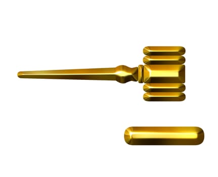 3d golden judge's gavel isolated in white