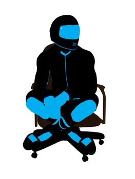 A male biker sitting in a chair silhouette on a white background