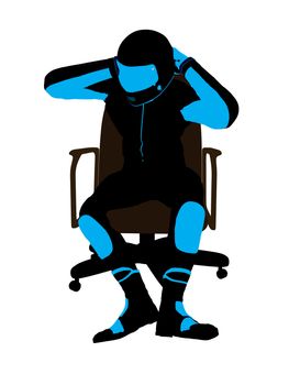 A male biker sitting in a chair silhouette on a white background