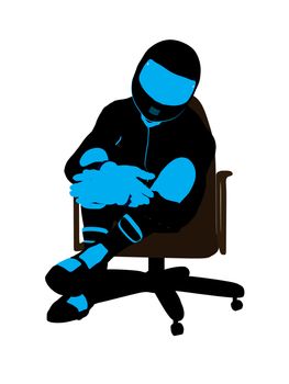 A male biker sitting in a chair silhouette on a white background