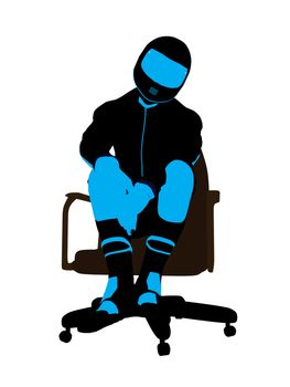 A male biker sitting in a chair silhouette on a white background