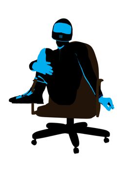 A male biker sitting in a chair silhouette on a white background