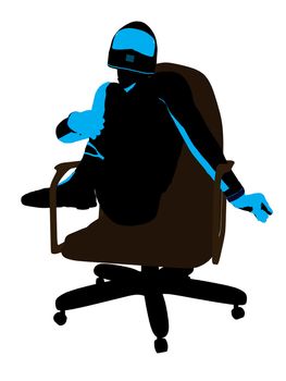 A male biker sitting in a chair silhouette on a white background