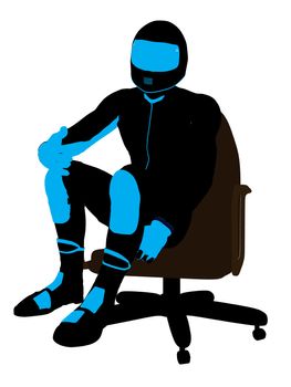 A male biker sitting in a chair silhouette on a white background