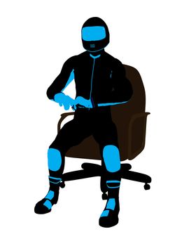 A male biker sitting in a chair silhouette on a white background