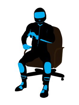 A male biker sitting in a chair silhouette on a white background