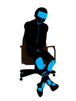 A male biker sitting in a chair silhouette on a white background