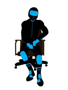 A male biker sitting in a chair silhouette on a white background