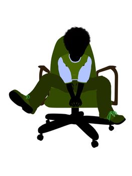 African American male teenager sitting in a chair silhouette on a white background