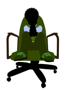 African American male teenager sitting in a chair silhouette on a white background
